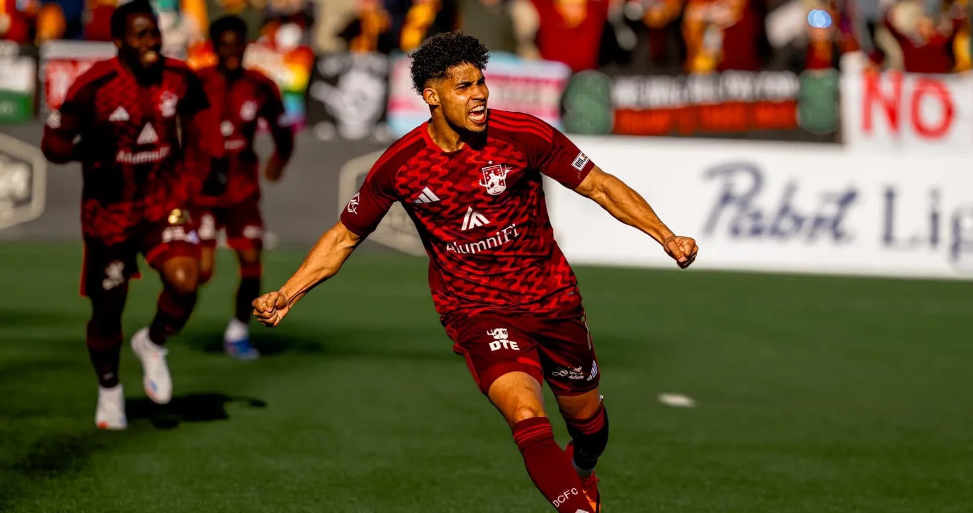 Player celebrating goal during JAX vs Detroit City match Player celebrating goal during JAX vs Detroit City match