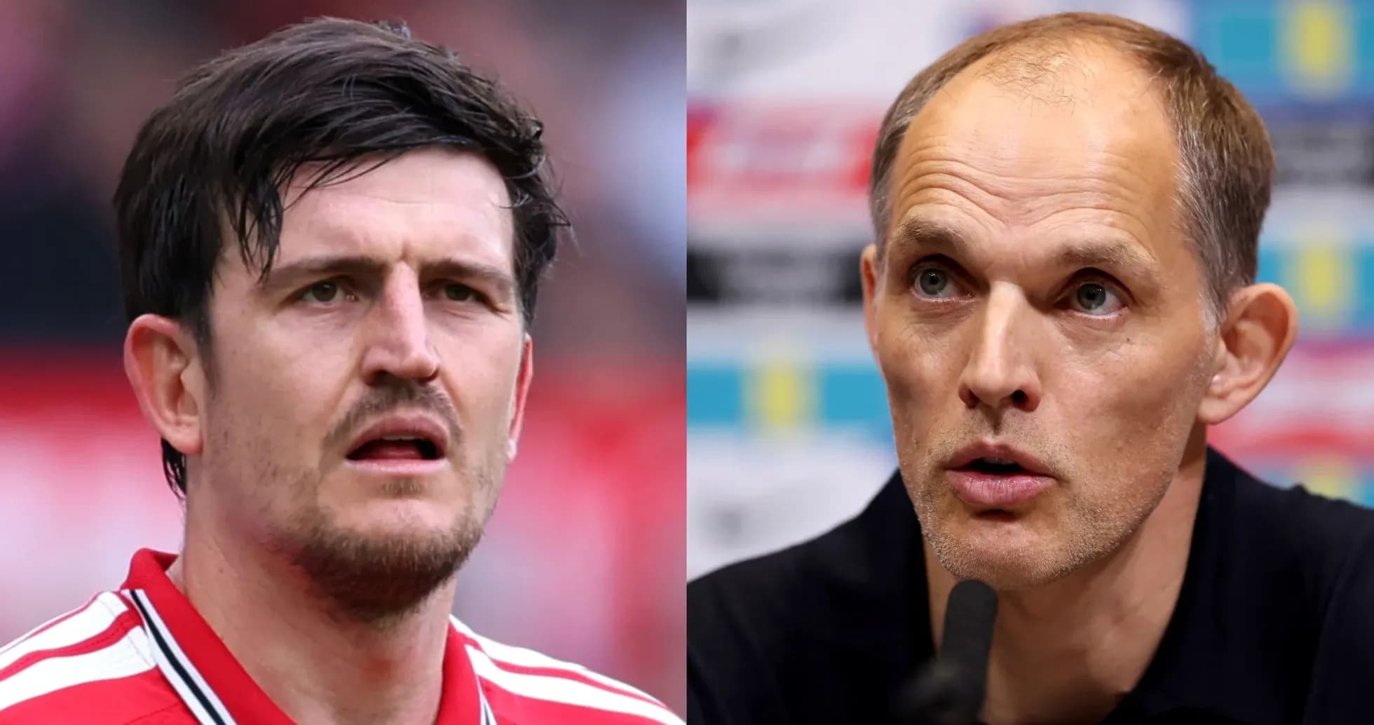 Harry Maguire and Thomas Tuchel in split image Harry Maguire and Thomas Tuchel in split image