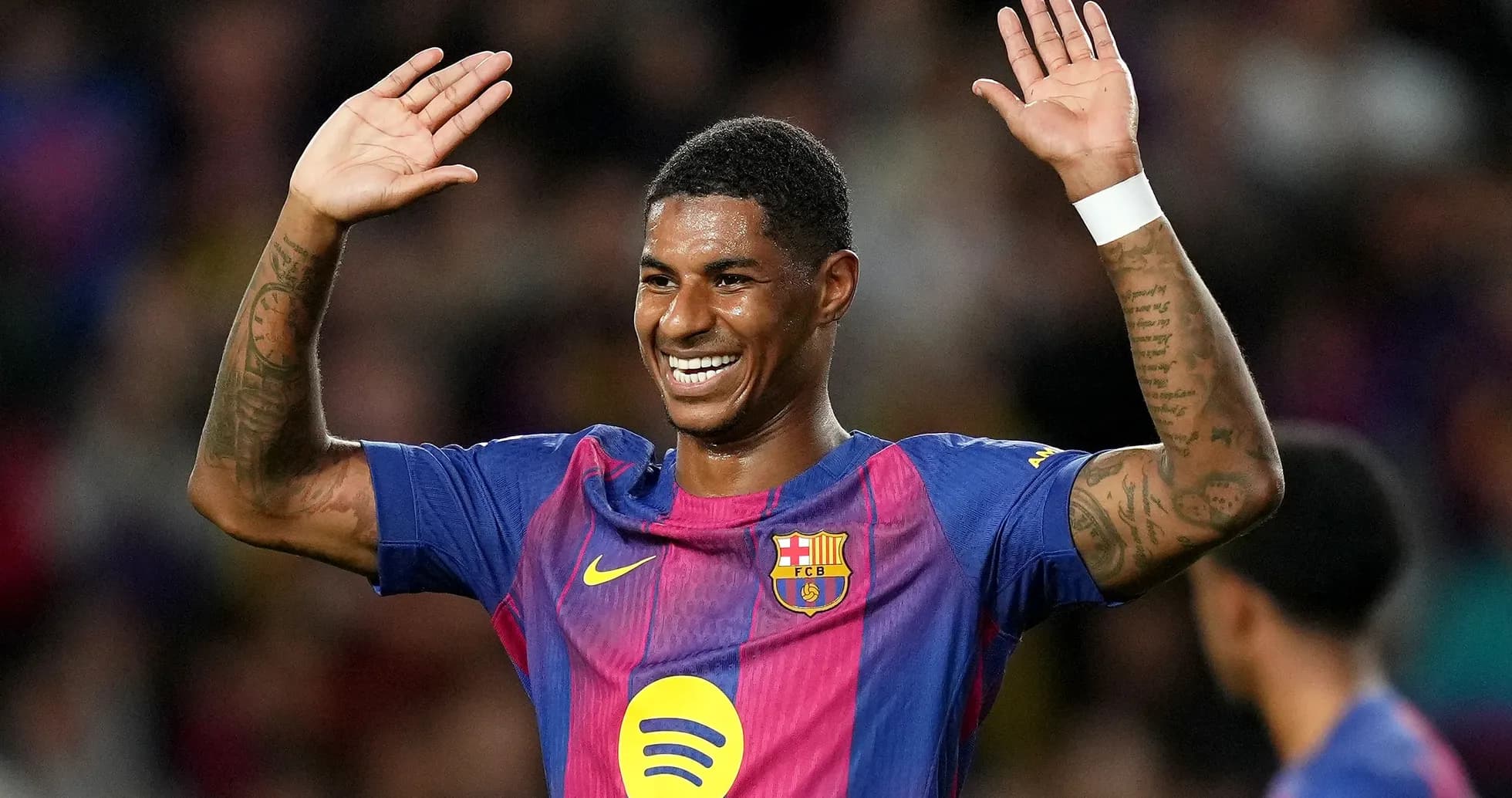 Player celebrating during a match for Barcelona Player celebrating during a match for Barcelona