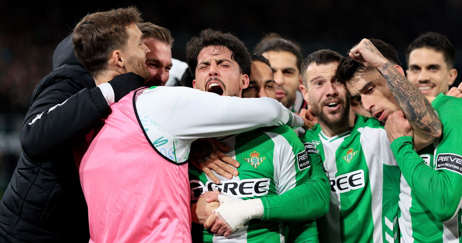Real Betis players celebrating a goal Real Betis players celebrating a goal