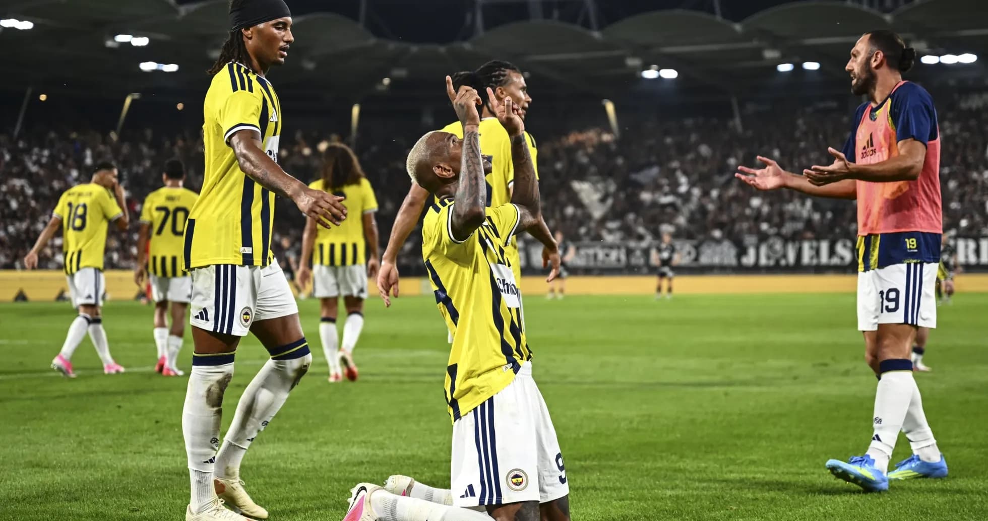 Fenerbahçe players celebrating a goal during match Fenerbahçe players celebrating a goal during match