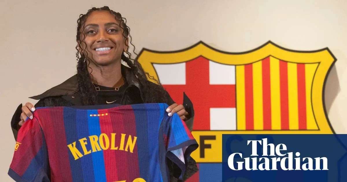 Player holding Barcelona jersey with 'KEROLIN' name Player holding Barcelona jersey with 'KEROLIN' name