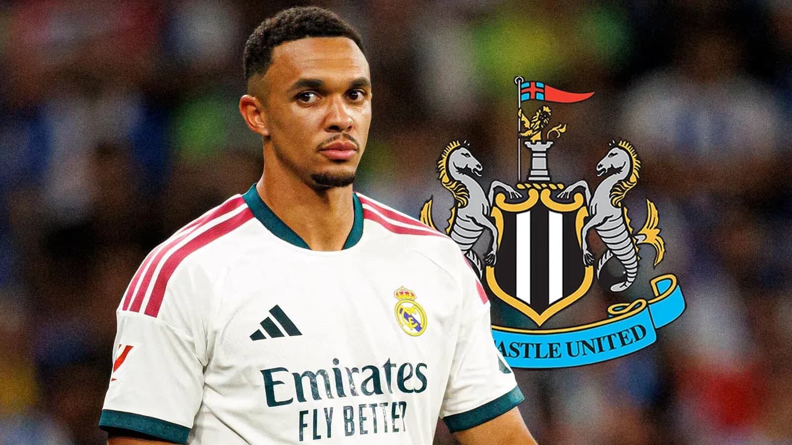 Player in Real Madrid jersey with Newcastle United logo Player in Real Madrid jersey with Newcastle United logo