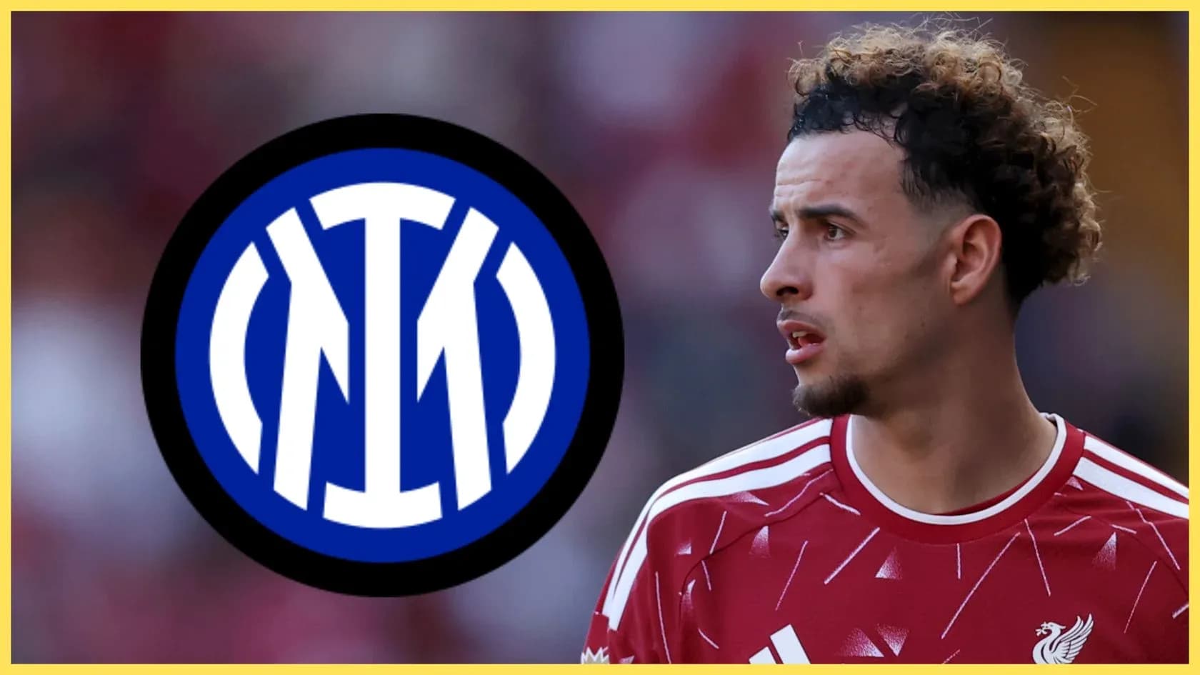 Player in red jersey next to Inter Milan logo Player in red jersey next to Inter Milan logo