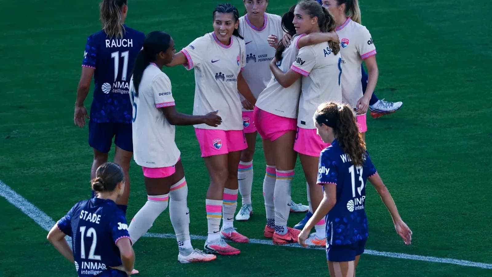 San Diego Wave celebrating a goal during match San Diego Wave celebrating a goal during match