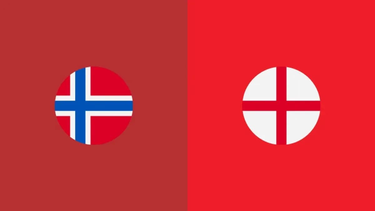 Flags of Norway and England on red backgrounds Flags of Norway and England on red backgrounds