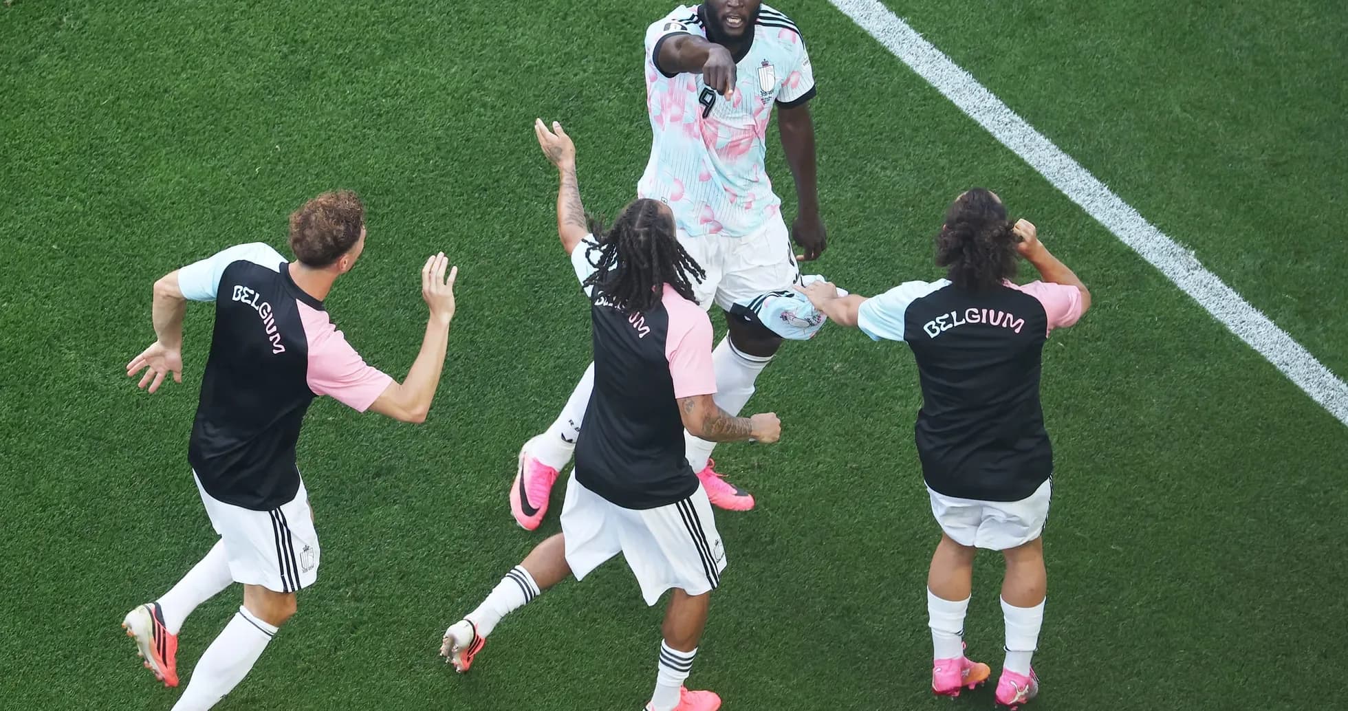 Belgium players celebrating during World Cup match Belgium players celebrating during World Cup match
